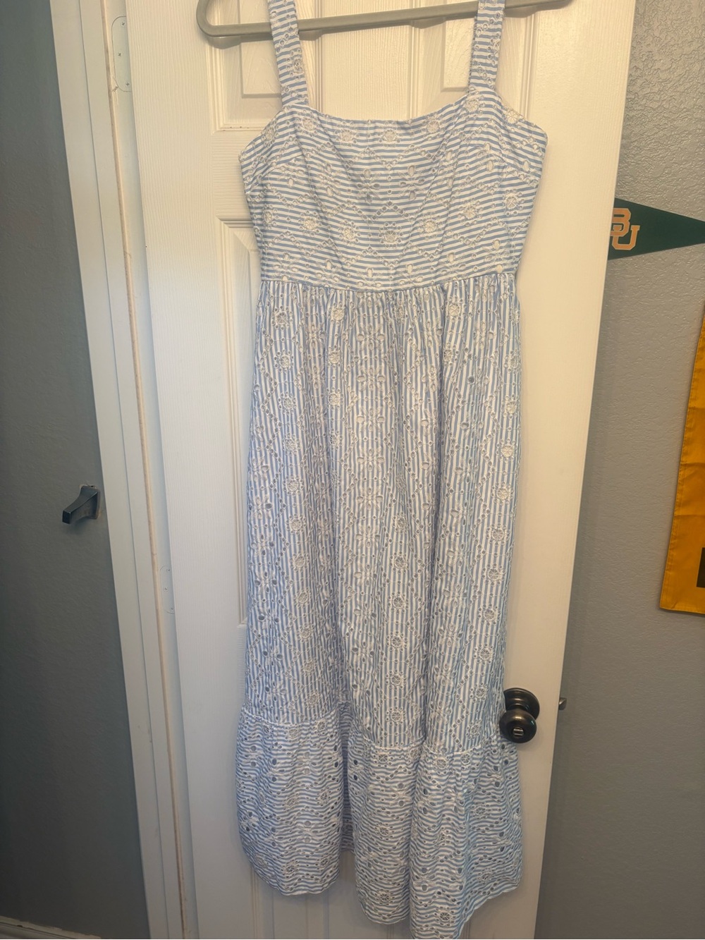 Sleeveless Light Blue Floral Stripe Maxi Sundress